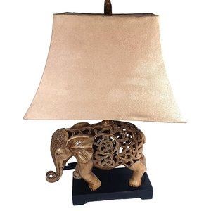 Vtg XL Reticulated Jali Indian African Elephant Lamp Wood Base Bombay Style